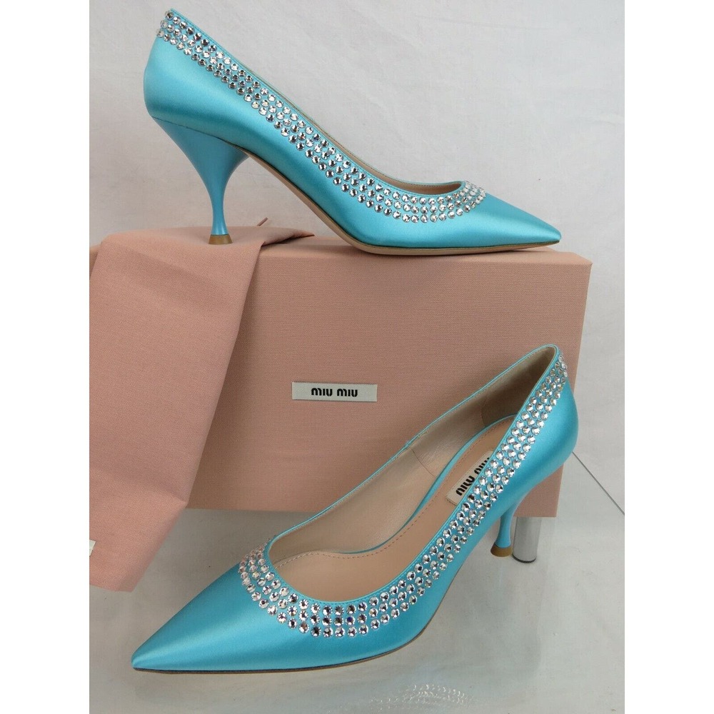 Miu Miu Blue Heels with Silver Accents